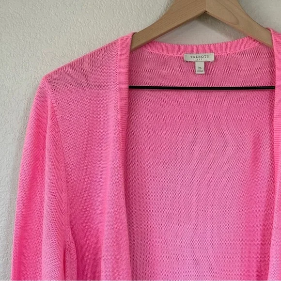 TALBOTS XL Textured Fringe Cardigan in Hot Pink • Open Front Spring Lightweight - Picture 2 of 10